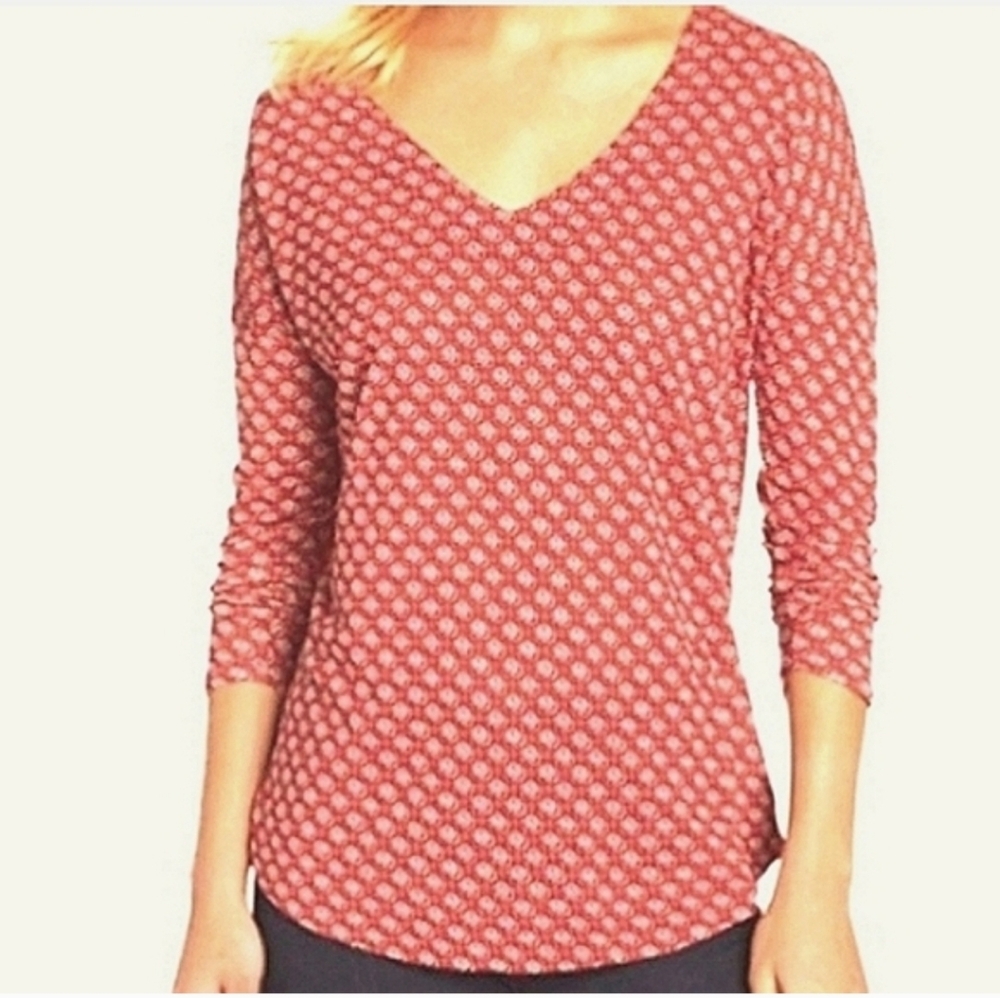 Lucky Brand Red patterned V-neck Long Sleeve Top